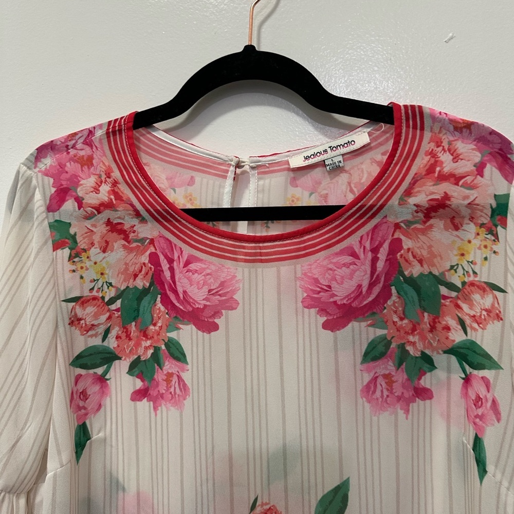 Jealous Tomato Pink and White Floral Blouse Sz L - Picture 6 of 6